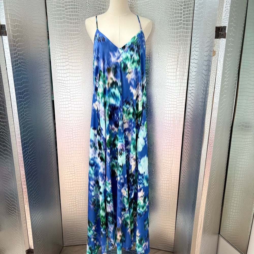 Nicole Miller Vibrant Blue and Green Maxi Dress